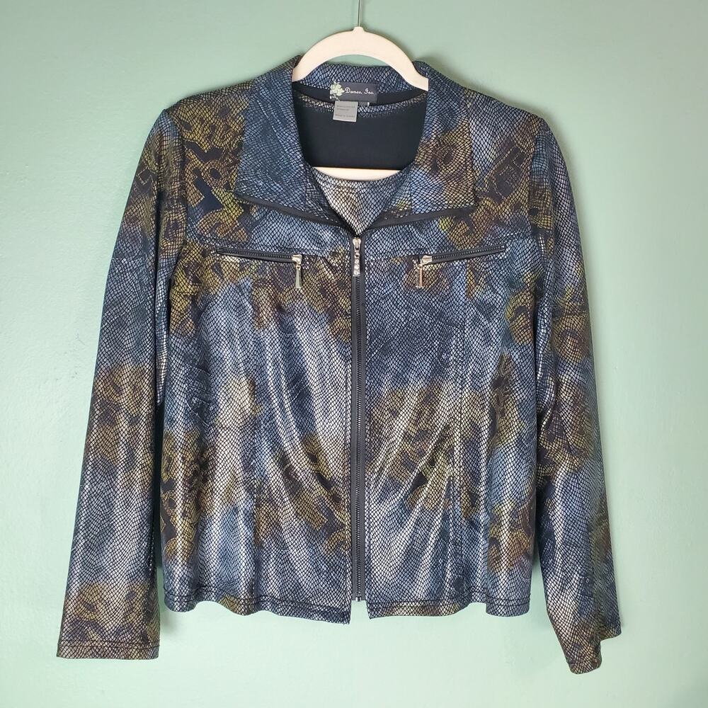 Damee Inc Womens Blue Snake Print Lightweight Full Zip Jacket Set Size Medium